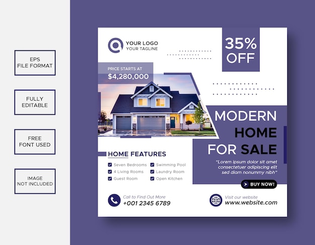 Real estate house social media post or square banner template