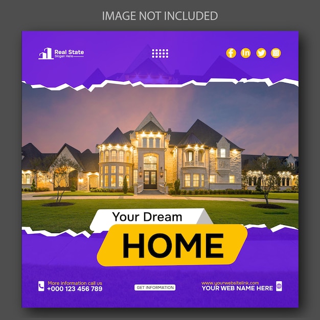 Real estate house social media post or Square banner template.