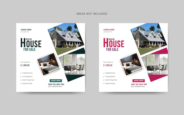 Real estate house social media post or square banner template