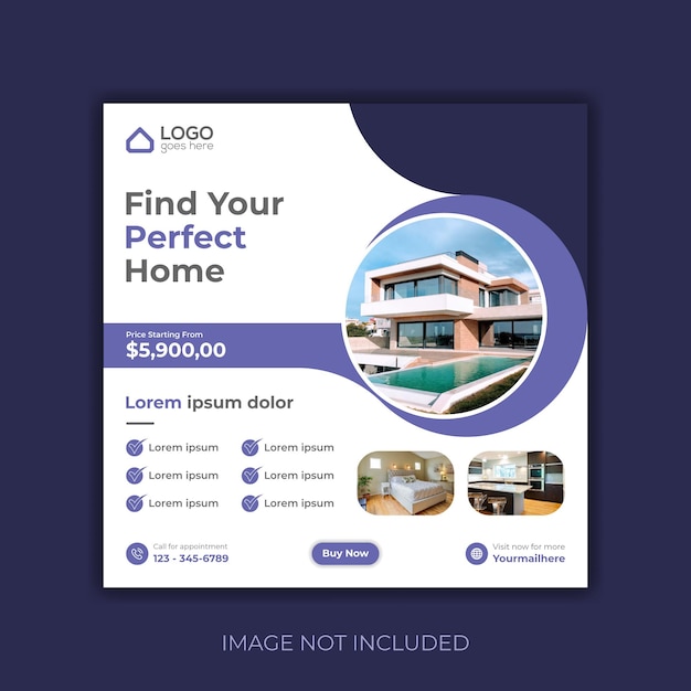 Real estate house social media post or square flyer template design