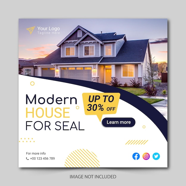 Real estate house social media post or web banner template premium Vector