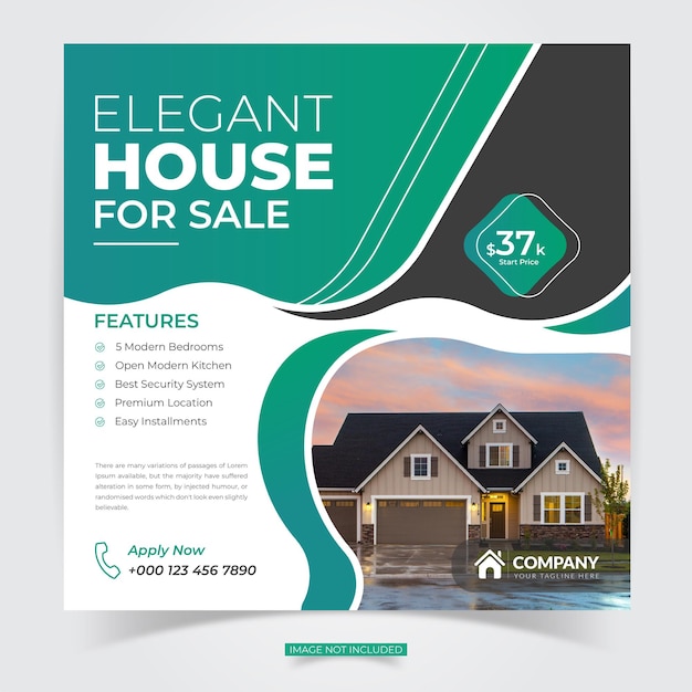 Real estate house social media square Instagram post or web banner Premium template Free Vector