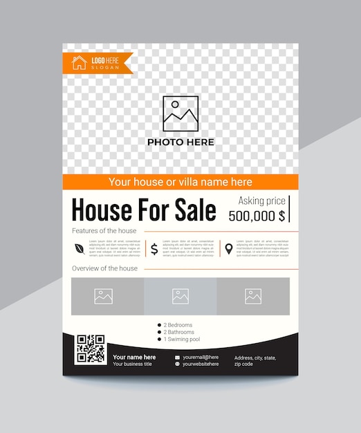 Vector real estate house villa for sale flyer design premium vector template in a4 size