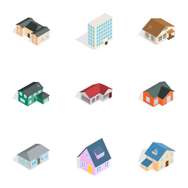 Real estate icons set, isometric 3d style