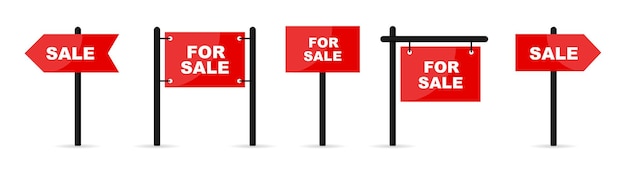 Real estate icons set for sale boards on white background