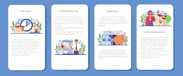 Real estate industry mobile application banner set qualified real estate
