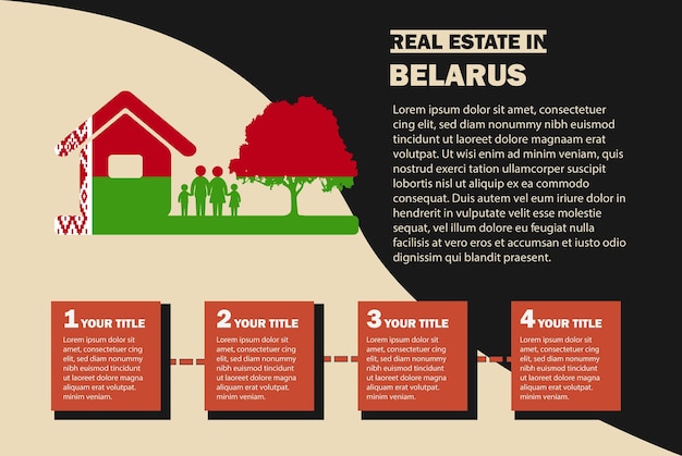 Real Estate infographics with Belarus flag residential or investment idea buying house or property