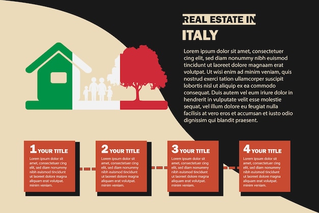 Real Estate infographics with Italy flag residential or investment idea buying house or property