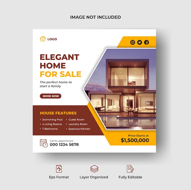 Real estate instagram post and social media banner or square flyer template Premium Vector