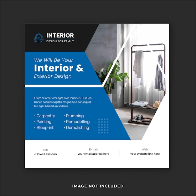 Real estate interior and exterior design service digital marketing social media post banner