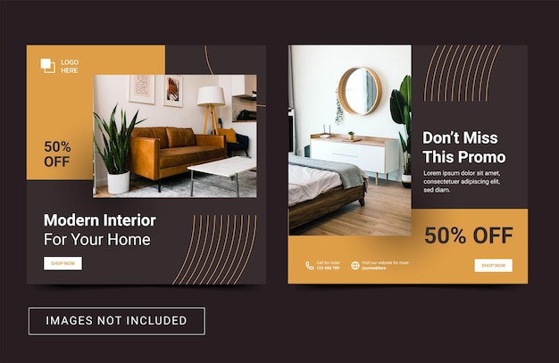 Real estate interior furniture social media template Square flyer banner post Minimal Style