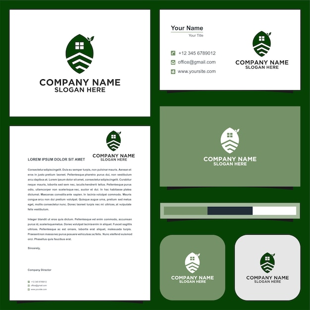 Vector real estate leaf logo and business card