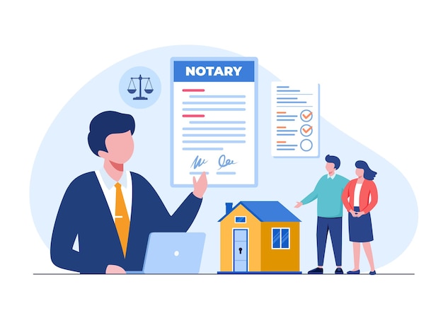 Real estate legal notary, property, consultant and mortgage, agreement, flat illustration vector template