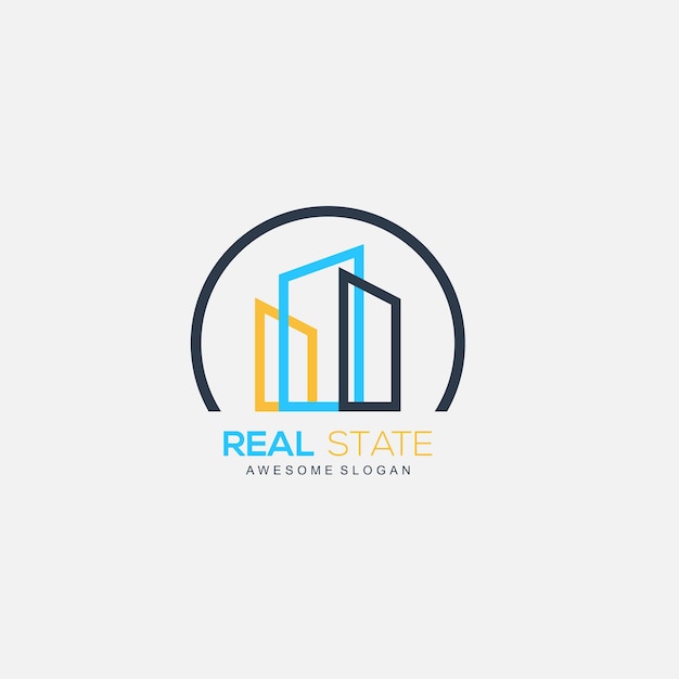 Real estate line design gradient color logo illustration