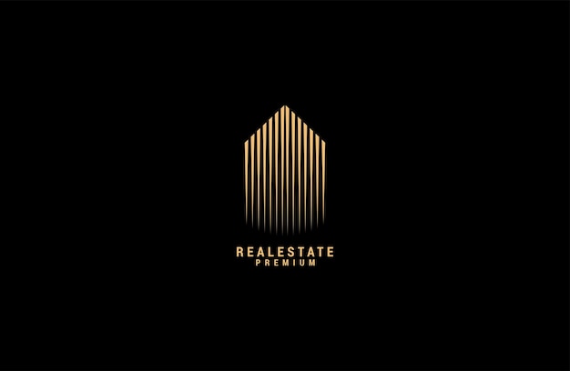 Vector real estate line logo template gold colored vector illustration