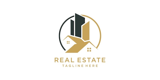 Real estate logo design with creative concept Premium Vector