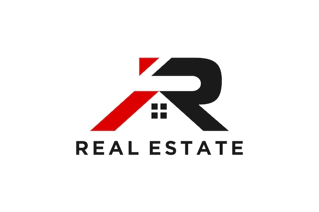 Real estate logo house roof window  initial letter R modern simple design residence property icon bu