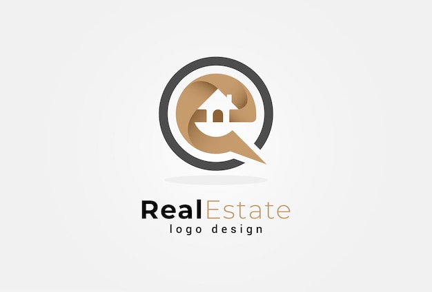 Real Estate Logo, letter E, home and chat bubble combination, suitable for Architecture Building app