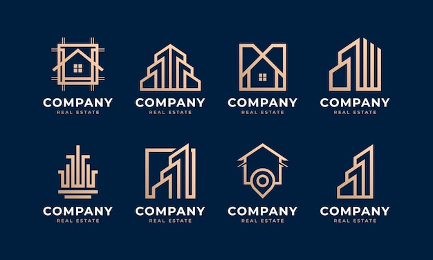 Real Estate Logo Set Creative House Logo Collection with Golden Concept for Building