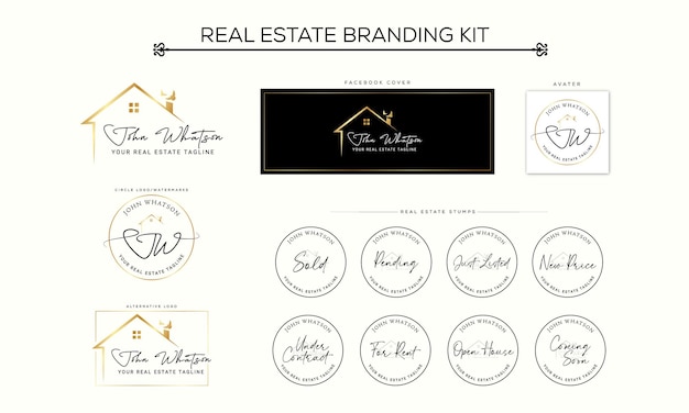 Real estate logo template with golden creative style premium Badges for Realtor Logo Sold Vector