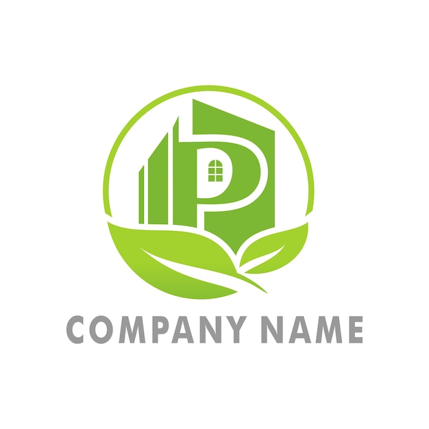 Real estate logo vector, real estate with letter P and leaf vector