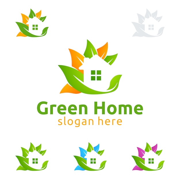 Real estate Logo with Green House Concept