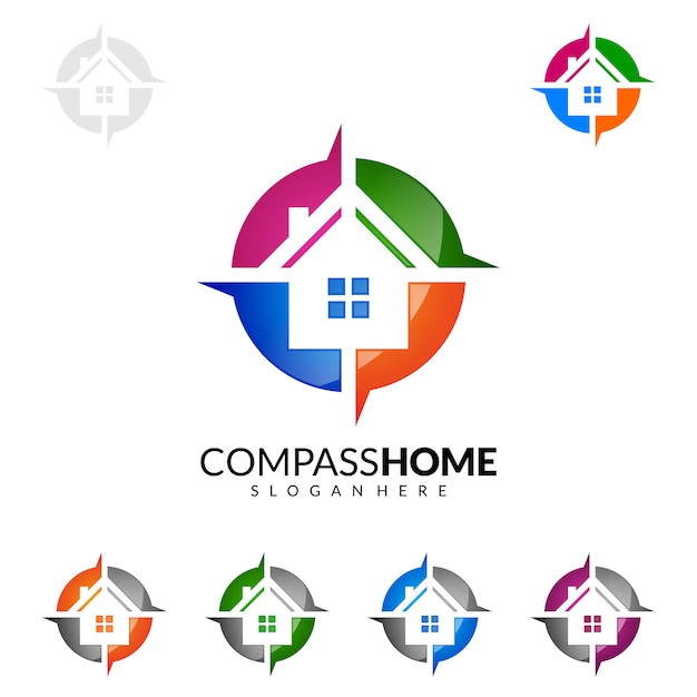 Real estate Logo with House and Compass Home Concept