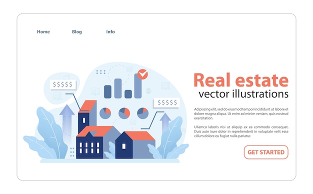 Vector real estate market overview showcasing property values growth indicators and diverse investment