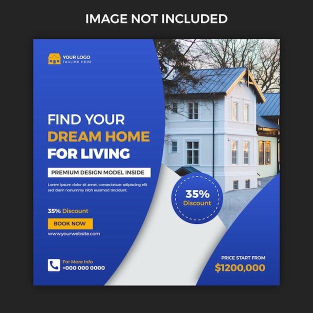 Real estate modern and elegant house social media post or square banner template