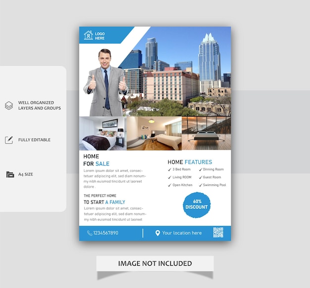 real estate modern home sale flyer or real estate agency flyer template design