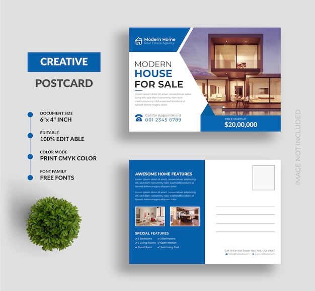 Real Estate Modern Home Sale Post Card Design Template