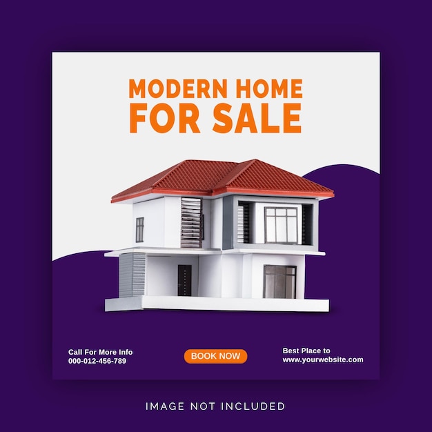 Real Estate Modern Home For Sale Social Media Banner Instagram Post Template