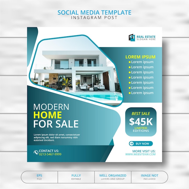 Real Estate Modern Home For Sale Social Media Post Template