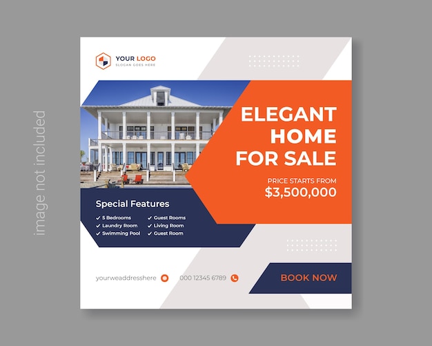 Real estate modern home for sale social media post with square web banner template Premium Vector