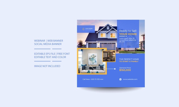 Real estate modern Social Media banner Template Real estate promotional square web banner vector