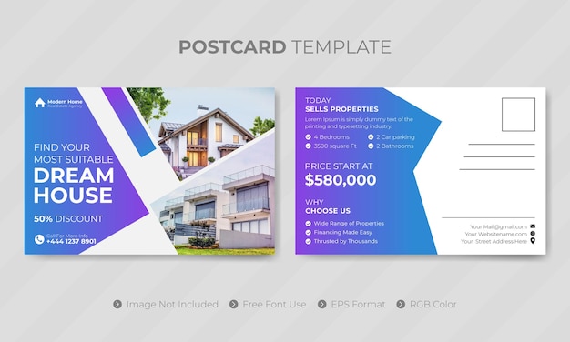 Real estate postcard template or social media design for business