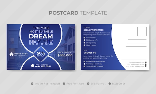 Real estate postcard template or social media design for business