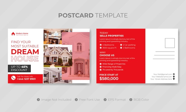 Real estate postcard template or social media design