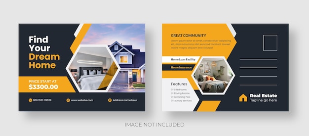 Real Estate Postcard Vector Template, postcard template design