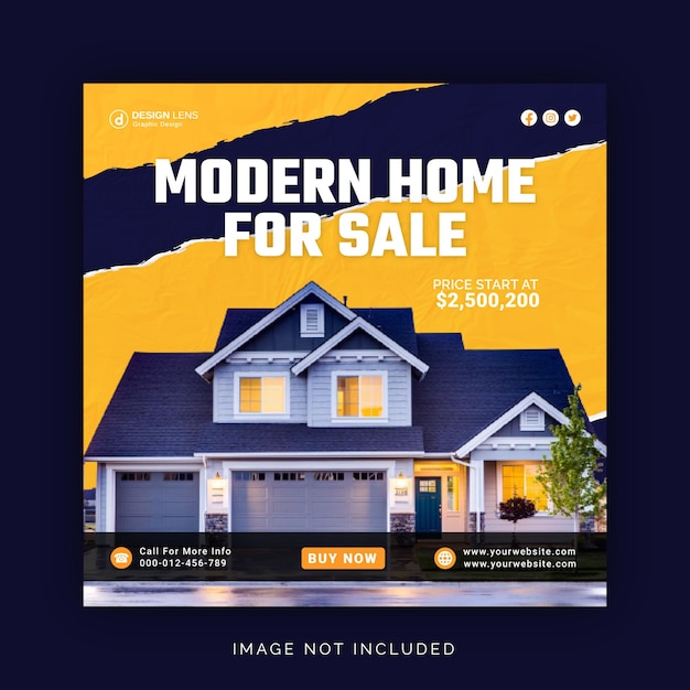 Vector real estate poster modern home for sale editable social media banner instagram post template