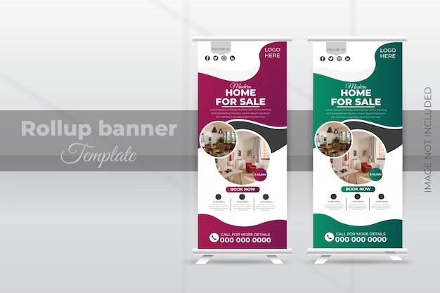 Real estate rollup banner template for minimalistic company promotion