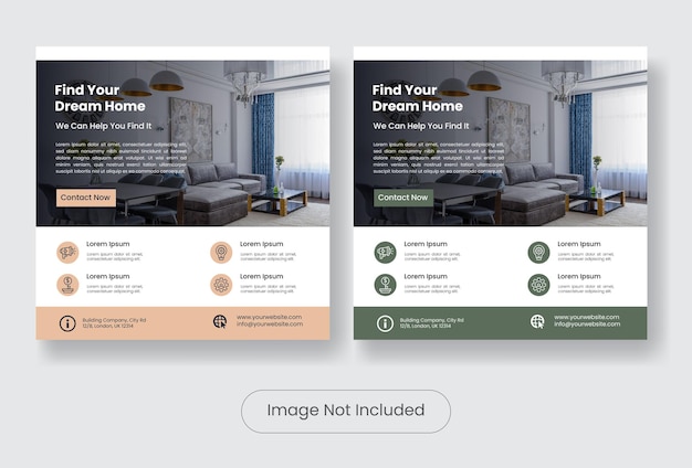 Real estate social media post template banner set.  