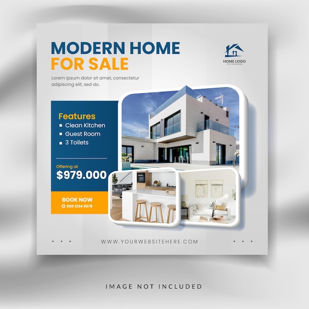 Real estate square social media post house promotion banner template