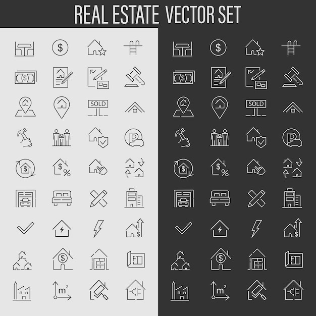 Vector real estate thin line icons set house home mortgage agent loan icon real estate