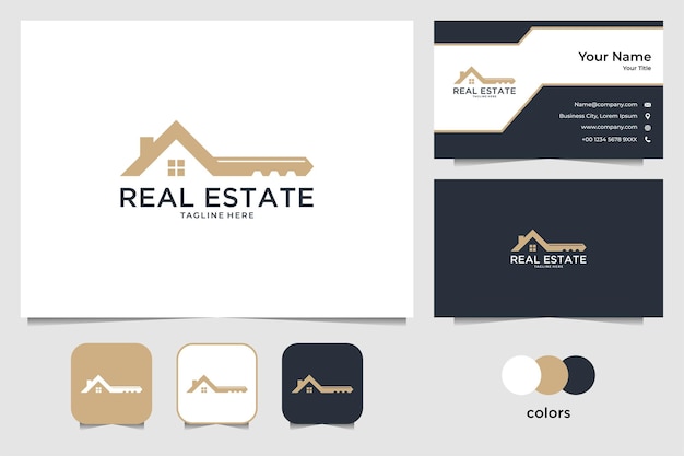 Real estate with house and key logo design and business card