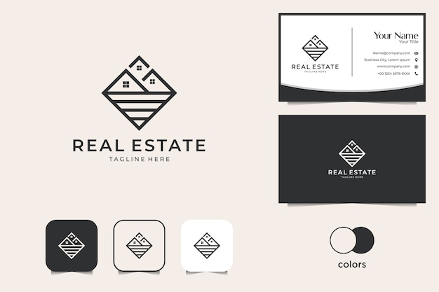 Real estate with line art logo design and business card