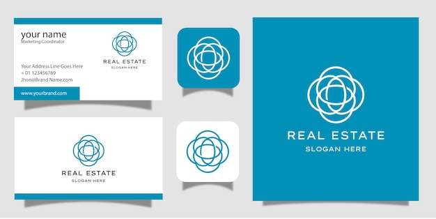 Real estate with line art style logo design business card