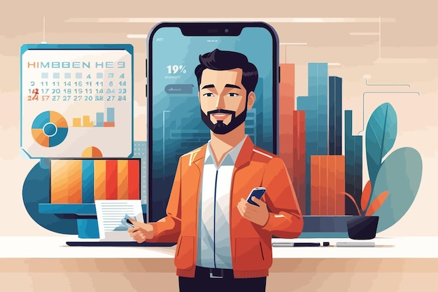 real phone held by sales manager illustration