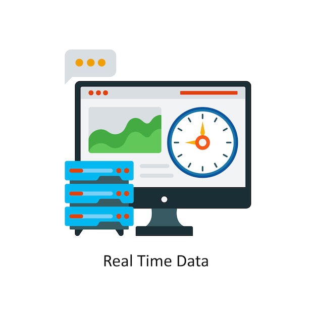 Vector real time data concept flat icon style illustration