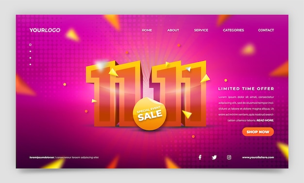 Realistic 11.11 singles day shopping day landing page template